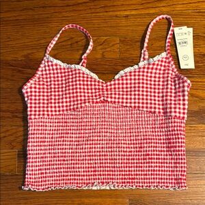 No Boundaries Red and White Smocked Crop Camisole